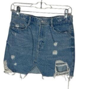Zara Distressed Denim Mini Skirt. Size XS.